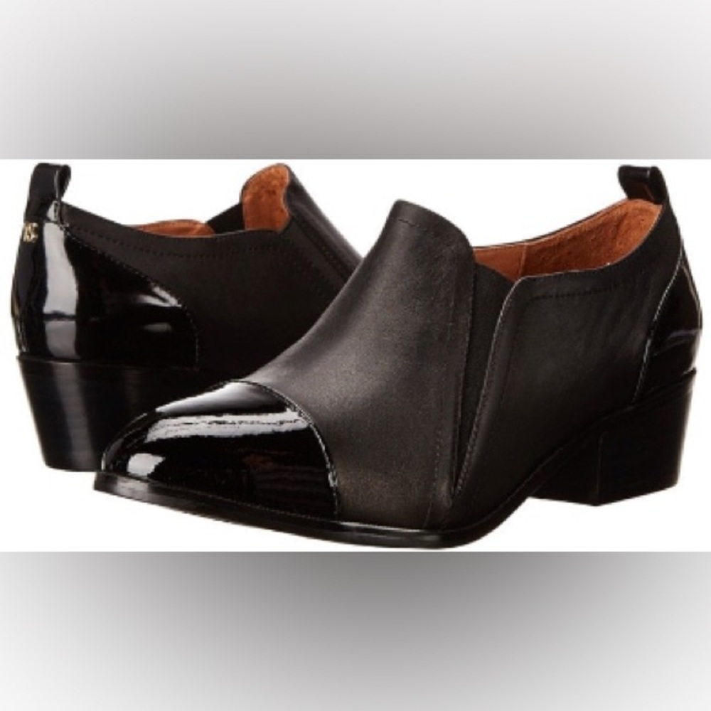 Yosi Samra black leather ankle booties size 7.5 cap toe block heel